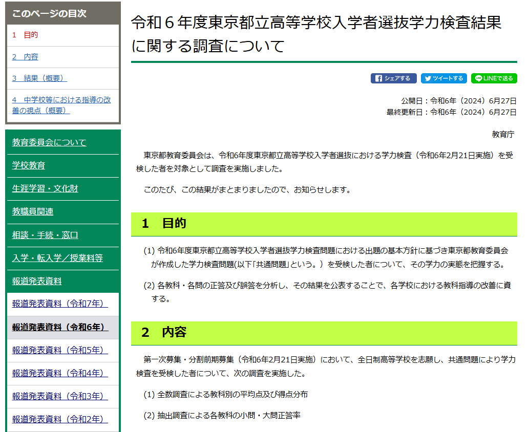 学力検査結果に関する調査